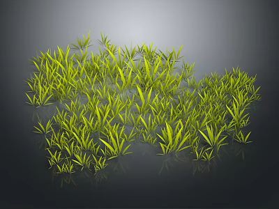 Green Grass Like Plants With Dense Growth On Dark Reflective Background 3d model
