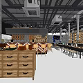 Modern Restaurant Interior With Wooden Tables Chairs Hanging Lights And Decorative Walls