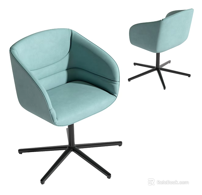 Light Blue Modern Office Chair With Armrests And Black Five Star Base 3d model 