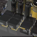 Industrial Equipment Including Various Colored Sized Storage Jars And Boxes With Warning Labels