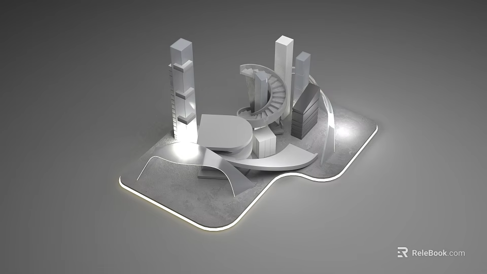 Modern Urban Architectural Complex With Spiral Structure And Geometric Design Elements 3d model 