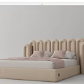 Cozy Modern Kids Bed With Curved Slat Headboard Beige Frame And Soft Pillows