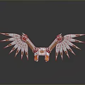 Character's White And Orange Mechanical Wings With Spiked Structures And Reflection