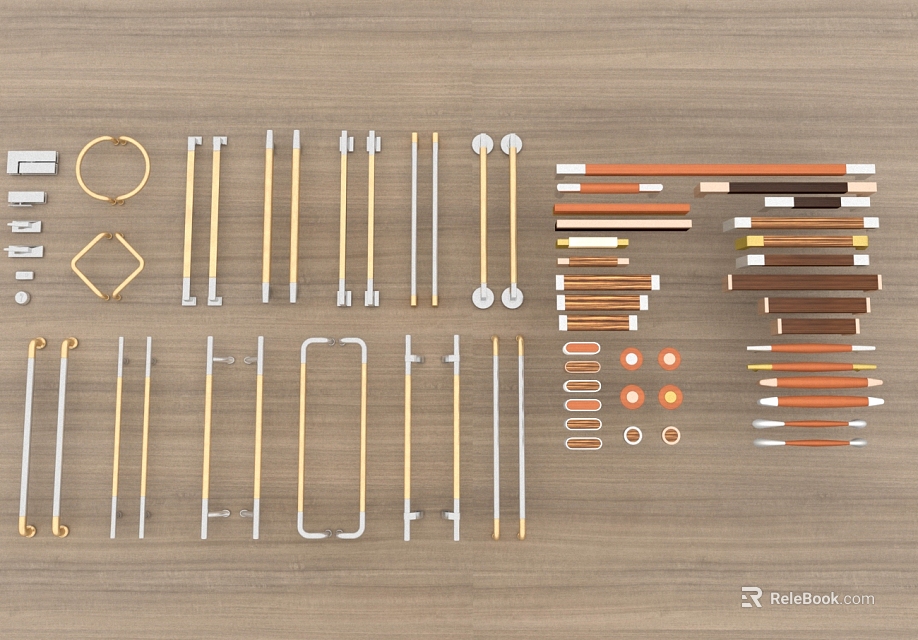 Different Types Of Door Handles With Metal Brass Materials And Home Designs 3d model 