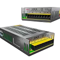 Computer Power Supply Units With Black Casing Green Yellow Details Multiple Ports 3d model
