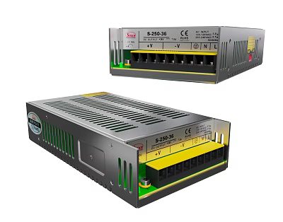 Computer Power Supply Units With Black Casing Green Yellow Details Multiple Ports 3d model
