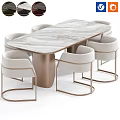 Modern Rectangular Marble Dining Table and Upholstered Chair Set with Brass Metal Legs 3d model
