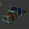 Blue And Red Semi Truck With Flame Design And Silver Accents