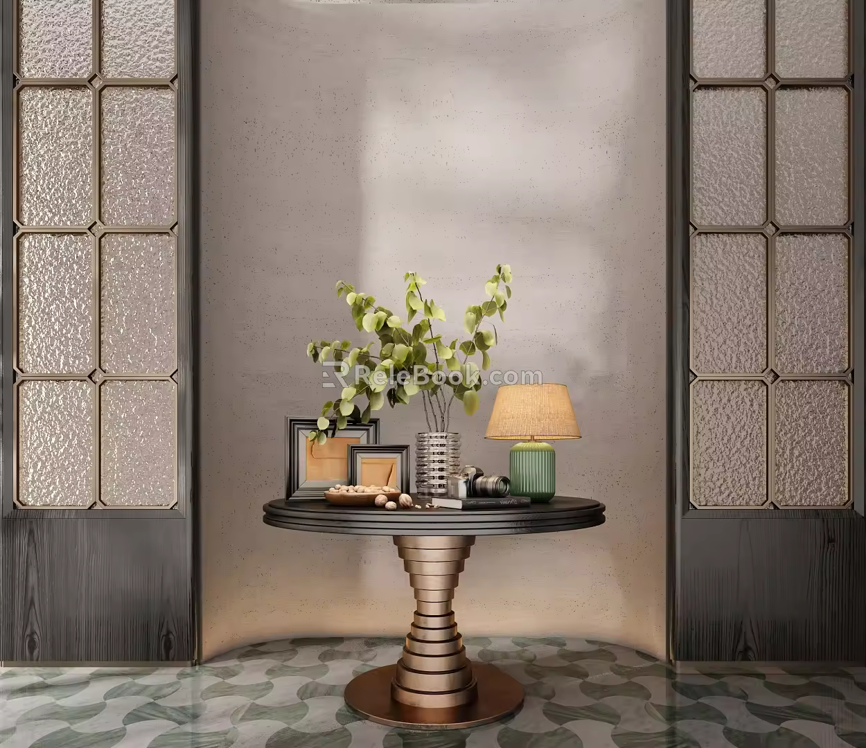 Modern CCD Hotel End View Table Ornaments Floriculture Moss Combination Table Green Plant Painting Table Lamp Screen 3d model