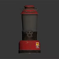 Vintage Red And Brown Decorative Lantern With Glass Shade And Metal Base Furniture Piece