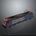 Blue and Pink Cargo Electric Locomotive Train With Top Pantograph And Reflective Surface