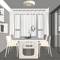 Modern Restaurant Interior With White Dining Table Beige Chairs Large Windows And Pendant Light 3d model