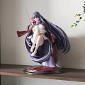 Anime Figure With Long Purple Hair White Red Outfit On Swirl Base By Green Plant