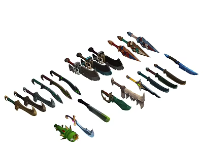 Different Types Of Weapons Display With Swords Daggers And Unique Blades 3d model