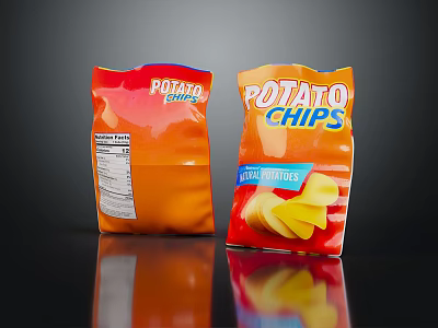 Crispy BBQ Flavor Potato Chips In Orange Packaging With Nutrition Label 3d model