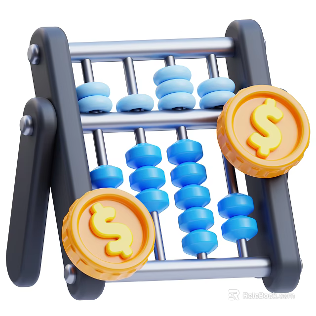 Decorative Ornament Set Featuring Abacus With Blue Beads And Dollar Sign Coins 3d model 