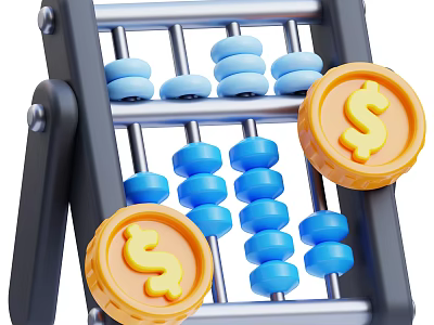 Decorative Ornament Set Featuring Abacus With Blue Beads And Dollar Sign Coins 3d model