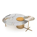 Modern Round Coffee Table With Marble Top And Gold Metal Side Table 3d model