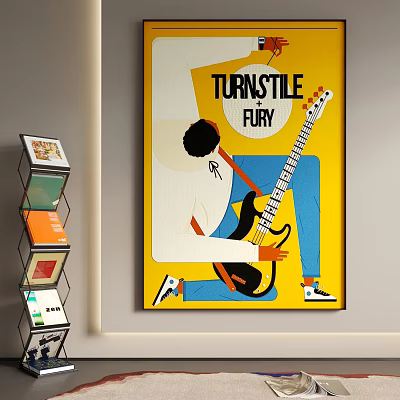 Abstract Wall Art Painting With Guitar Playing Figure And Bold Colors 3d model