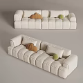 White Sectional Sofa With Block Design And Brown Green Cushions Modern Style