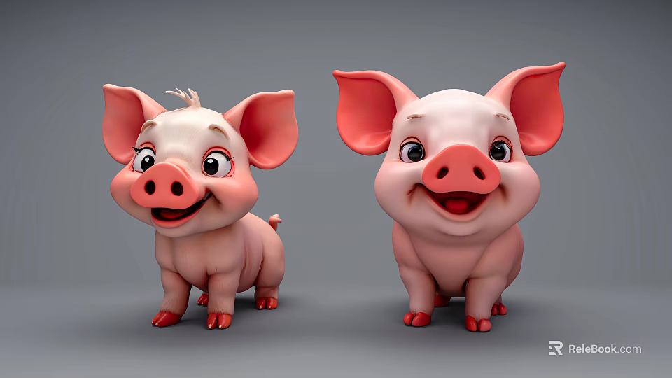 Adorable 3D Cartoon Pigs With Big Ears And Happy Smiles 3d model 