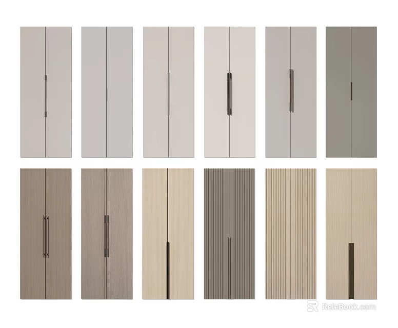 Diverse Cabinet Doors With Different Colors Textures And Handle Designs For Home Interiors 3d model 