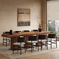 Quiet Style Dining Table and Chair Combination Antique Style Solid Wood Dining Table and Chair in Quiet Tea Room Tea Table and Chair Hanging Picture Rectangular 3d model