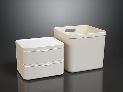 Minimalist Living Room Sofa And Coffee Table Combination With Practical White Plastic Storage Bins 3d model