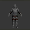 Silver Plated Medieval Knight Armor With Red Leather Accents In Standing Pose