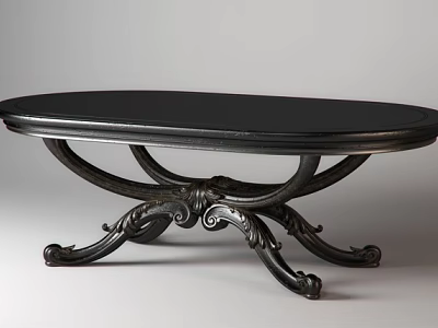 Black Oval Top Coffee Table With Ornate Carved Legs Classic Design 3d model