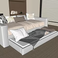 Modern Sofa Bed with Storage Pillows and Fireplace in Living Room
