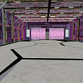 Spacious Industrial Interior With Blue Walls Metal Frame Ceiling Beams And Geometric Floor Pattern