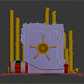 Purple Safe With Yellow Wheel Gold Coin Stacks Red Roller And Mat