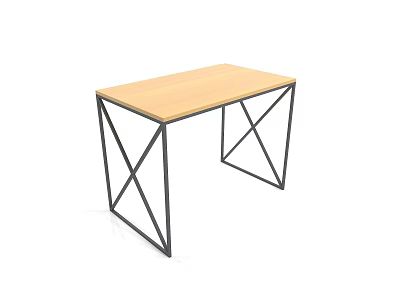 Modern Minimalist Desk With Wooden Top And Geometric Metal Frame For Home Office 3d model