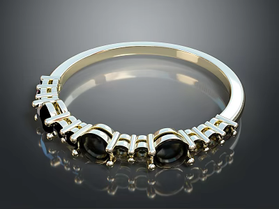 Elegant Silver Bracelet With Black Gemstones And Metal Decorative Design 3d model