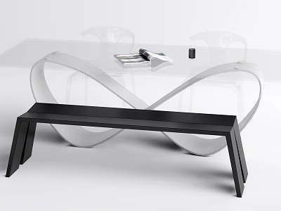 Modern Dining Table Set With Glass Top And Acrylic Chairs Black Bench 3d model