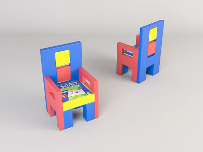 Colorful Block Style Children's Chairs With Blue Red Yellow Design For Kids Playroom 3d model