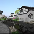 Traditional Chinese Garden Landscape With Winding Path Pond Reflection Stone Bridge And Round Archway