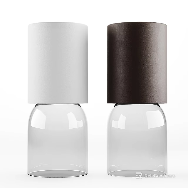 Modern Table Lamp Featuring White and Brown Leather Shades and Clear Glass Base 3d model 