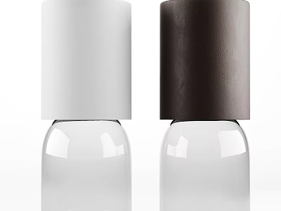 Modern Table Lamp Featuring White and Brown Leather Shades and Clear Glass Base 3d model