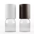 Modern Table Lamp Featuring White and Brown Leather Shades and Clear Glass Base