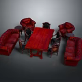 Vintage Red Leather Furniture Set With Sofa Armchairs Dining Table And Chairs