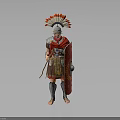 Roman Soldier in Traditional Armor With Red Cloak Helmet Feather Decoration Spear and Shield
