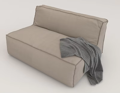 Cozy Beige Bean Bag Sofa with Soft Gray Blanket for Modern Living Room 3d model