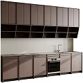 Modern Kitchen Interior With Upper Lower Cabinets Open Shelves Sink And Oven
