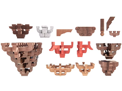Traditional Architectural Components Including Wooden Brackets Mortise Joints And Decorative Corbels 3d model