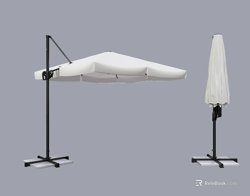 White Patio Sunshade With Black Metal Frame Open And Closed Design Structure 3d model 