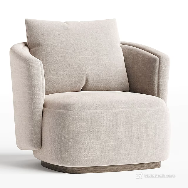 Light Beige Fabric Armchair With Modern Minimalist Design And Rounded Arms 3d model 