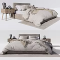 Modern Double Bed Interior With Neutral Bedding Nightstand And Soft Rug 3d model