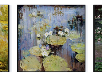 Modern Oil Painting Monet Water Lilies Oil Painting Hanging Painting Combination 3d model